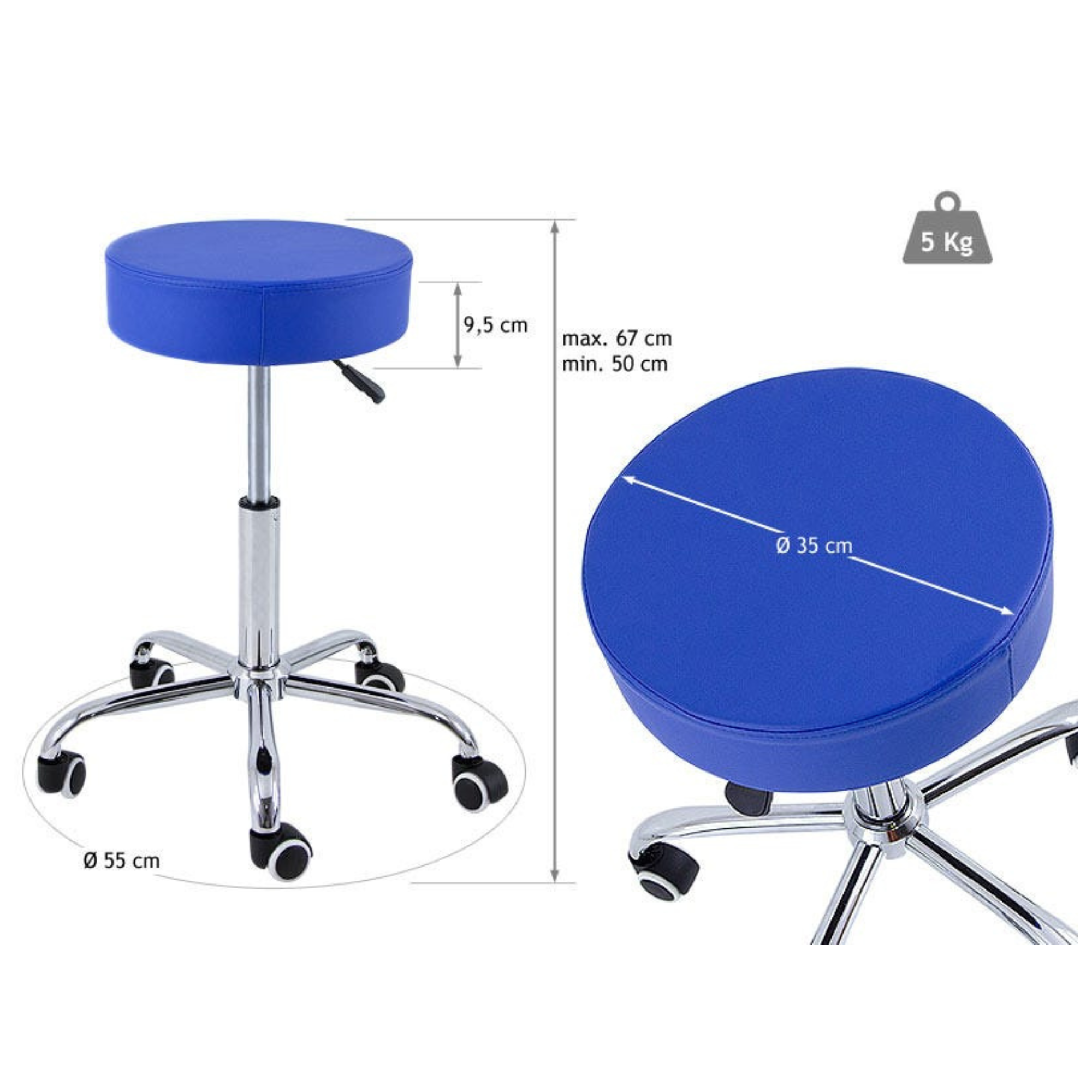 Tabouret sans dossier - Base chromée - 5 roues