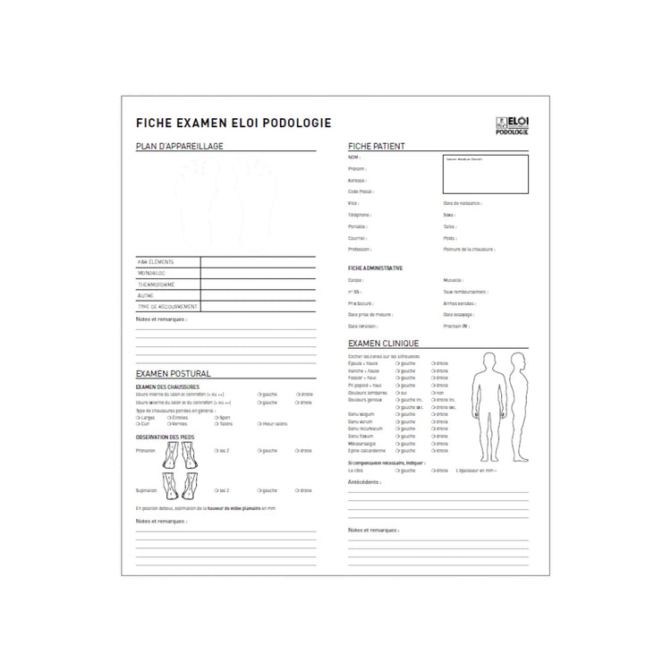 Feuilles d'examen - Lot de 50 - My Podologie